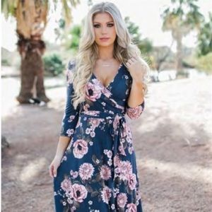 Floral Maxi Dress in Navy and Pink